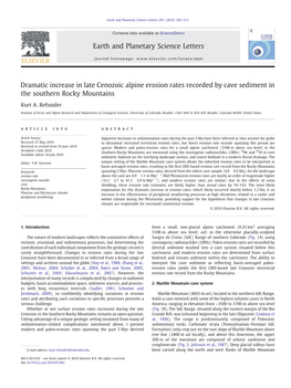 Dramatic Increase in Late Cenozoic Alpine Erosion Rates Recorded by Cave Sediment in the Southern Rocky Mountains