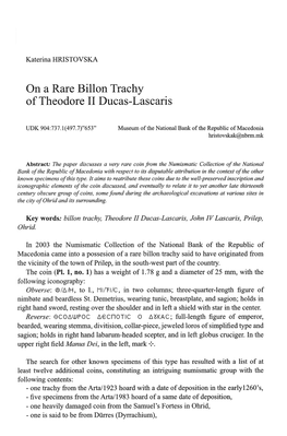 On a Rare Billon Trachy of Theodore II Ducas-Lascaris