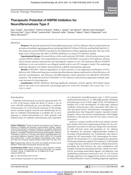 Therapeutic Potential of HSP90 Inhibition for Neurofibromatosis Type 2