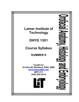 Lamar Institute of Technology DHYG 1301 Course Syllabus