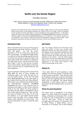 Swifts Over the Hunter Region the Whistler 9 (2015): 23-27