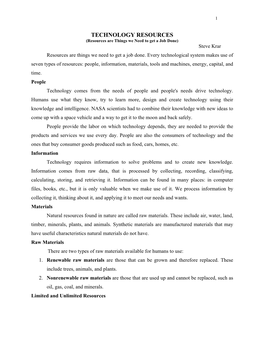 TECHNOLOGY RESOURCES (Resources Are Things We Need to Get a Job Done) Steve Krar Resources Are Things We Need to Get a Job Done