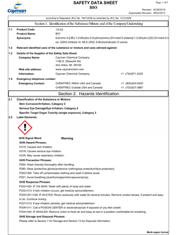 BIO SAFETY DATA SHEET Section 2. Hazards Identification