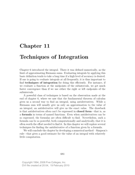 Chapter 11 Techniques of Integration