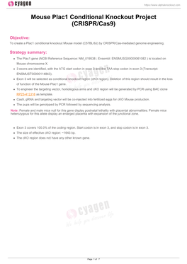 Mouse Plac1 Conditional Knockout Project (CRISPR/Cas9)