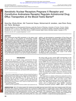 Xenobiotic Nuclear Receptors Pregnane X Receptor and Constitutive Androstane Receptor Regulate Antiretroviral Drug Efflux Transporters at the Blood-Testis Barrier S