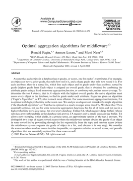 Optimal Aggregation Algorithms for Middleware