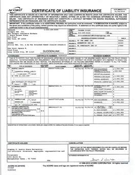 Certificate of Liability Insurance 01/04/2018 ~ I This Certificate Is Issued As a Matier of Information Only and Confers No Rights Upon the Certificate Holder