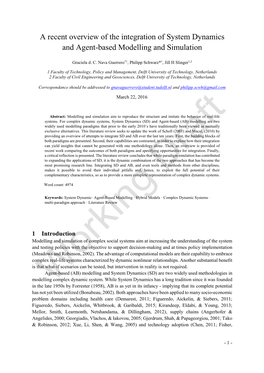 A Recent Overview of the Integration of System Dynamics and Agent-Based Modelling and Simulation