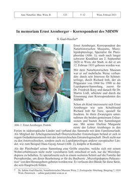 In Memoriam Ernst Arenberger – Korrespondent Des NHMW