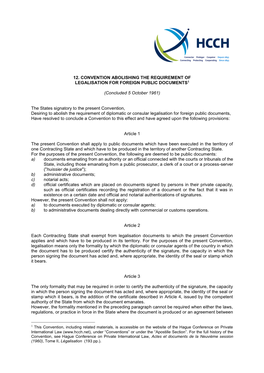 12. Convention Abolishing the Requirement of Legalisation for Foreign Public Documents1