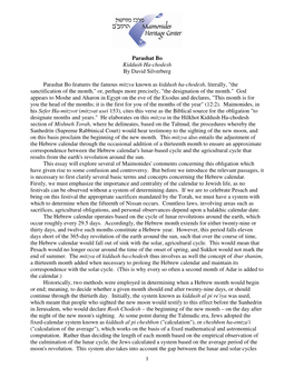 1 Parashat Bo Kiddush Ha-Chodesh by David Silverberg Parashat Bo Features the Famous Mitzva Known As Kiddush Ha-Chodesh, Literal