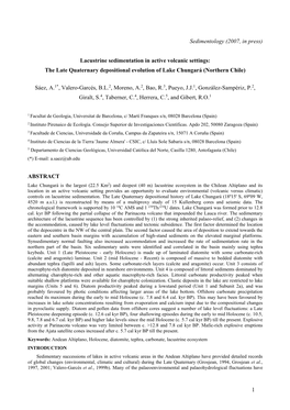 Lacustrine Sedimentation in Active Volcanic Settings: the Late Quaternary Depositional Evolution of Lake Chungará (Northern Chile)