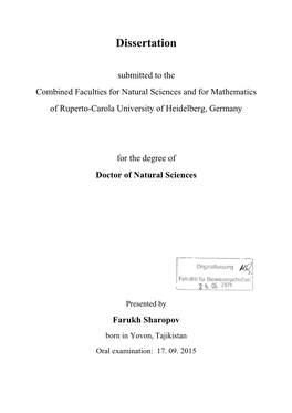 Farukh Sharopov Born in Yovon, Tajikistan Oral Examination: 17