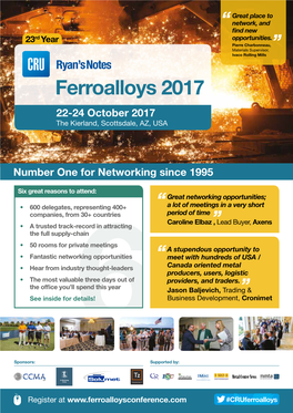 Ferroalloys 2017 22-24 October 2017 the Kierland, Scottsdale, AZ, USA