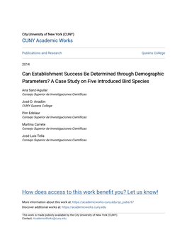 Can Establishment Success Be Determined Through Demographic Parameters? a Case Study on Five Introduced Bird Species