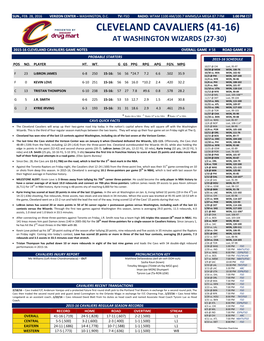 Cleveland Cavaliers (41-16) at Washington Wizards (27-30)