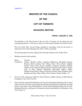 Minutes of the Council of the City of Toronto January 2, 1998