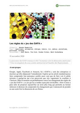 Les Règles Du « Jeu Des GAFA »