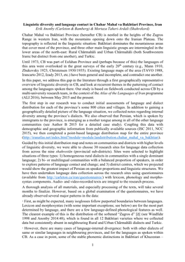 1 Linguistic Diversity and Language Contact in Chahar Mahal Va