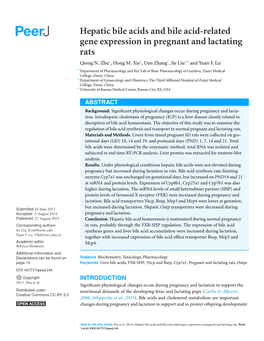 Hepatic Bile Acids and Bile Acid-Related Gene Expression in Pregnant and Lactating Rats Qiong N