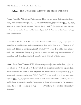 XI.2. the Genus and Order of an Entire Function