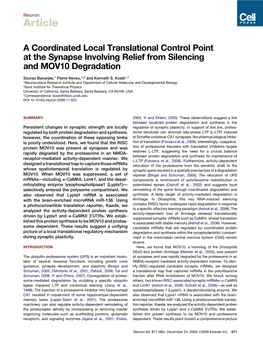 A Coordinated Local Translational Control Point at the Synapse Involving Relief from Silencing and MOV10 Degradation