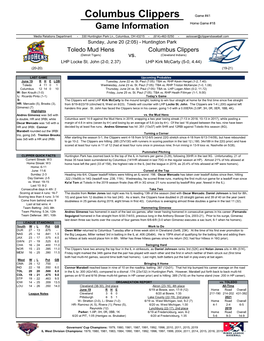 Columbus Clippers Game #41 Game Information Home Game #18
