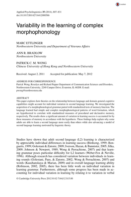 Variability in the Learning of Complex Morphophonology