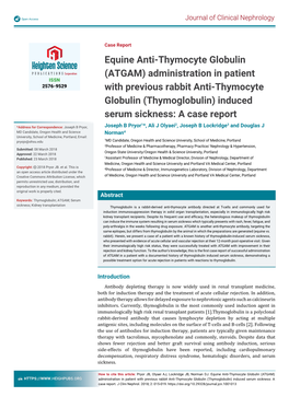 Equine Anti-Thymocyte Globulin (ATGAM) Administration in Patient