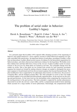 The Problem of Serial Order in Behavior: Lashley's Legacy