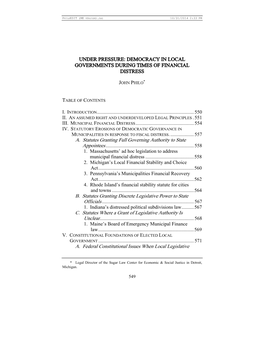 Under Pressure: Democracy in Local Governments During Times of Financial Distress