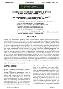 Crocin Effects on the Nicotine-Induced Ovary Injuries in Female Rat