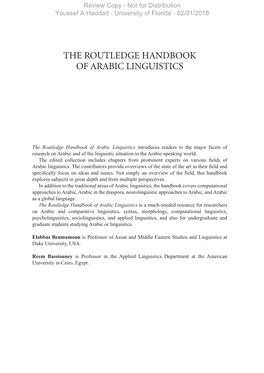 The Routledge Handbook of Arabic Linguistics