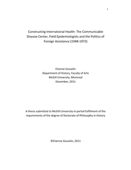 Constructing International Health: the Communicable Disease Center, Field Epidemiologists and the Politics of Foreign Assistance (1948-1972)