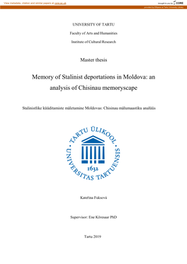 Memory of Stalinist Deportations in Moldova: an Analysis of Chisinau Memoryscape