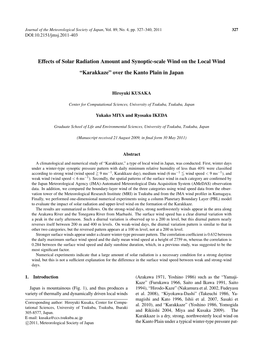 Effects of Solar Radiation Amount and Synoptic-Scale Wind on the Local Wind “Karakkaze” Over the Kanto Plain in Japan