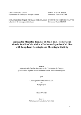 Lentivector-Mediated Transfer of Bmi-1 and Telomerase in Muscle