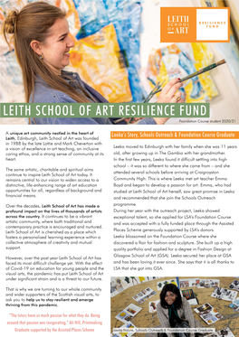 LEITH SCHOOL of ART RESILIENCE FUND Foundation Course Student 2020/21