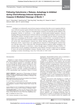 Following Cytochrome C Release, Autophagy Is Inhibited During Chemotherapy-Induced Apoptosis by Caspase 8–Mediated Cleavage of Beclin 1