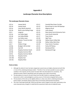 Appendix 2 Landscape Character Area Descriptions