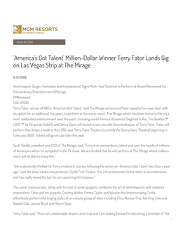 'America's Got Talent' Million-Dollar Winner Terry Fator Lands Gig on Las Vegas Strip at the Mirage