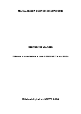 MARIA ALINDA BONACCI BRUNAMONTI RICORDI DI VIAGGIO Edizioni Digitali Del CISVA 2010