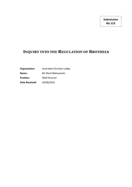 Inquiry Into the Regulation of Brothels