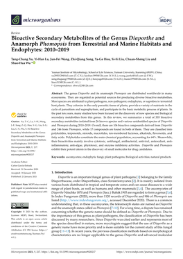 Bioactive Secondary Metabolites of the Genus Diaporthe and Anamorph Phomopsis from Terrestrial and Marine Habitats and Endophytes: 2010–2019