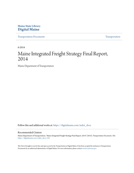 Maine Integrated Freight Strategy Final Report, 2014 Maine Department of Transportation