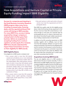 How Acquisitions and Venture Capital Or Private Equity Funding Impact SBIR Eligibility