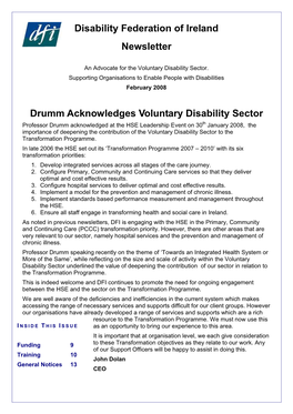 Disability Federation of Ireland Newsletter Drumm Acknowledges