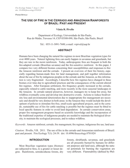 The Use of Fire in the Cerrado and Amazonian Rainforests of Brazil: Past and Present