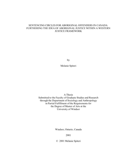 Sentencing Circles for Aboriginal Offenders in Canada: Furthering the Idea of Aboriginal Justice Within a Western Justice Framework